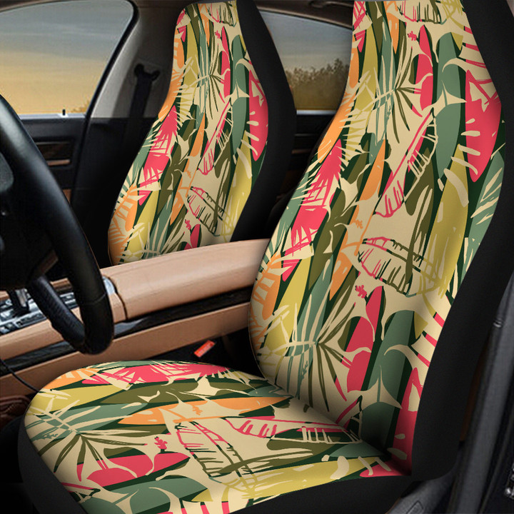 Hawaiian Hibiscus Flower Shadow And Classic Palm Leave All Over Print Car Seat Cover