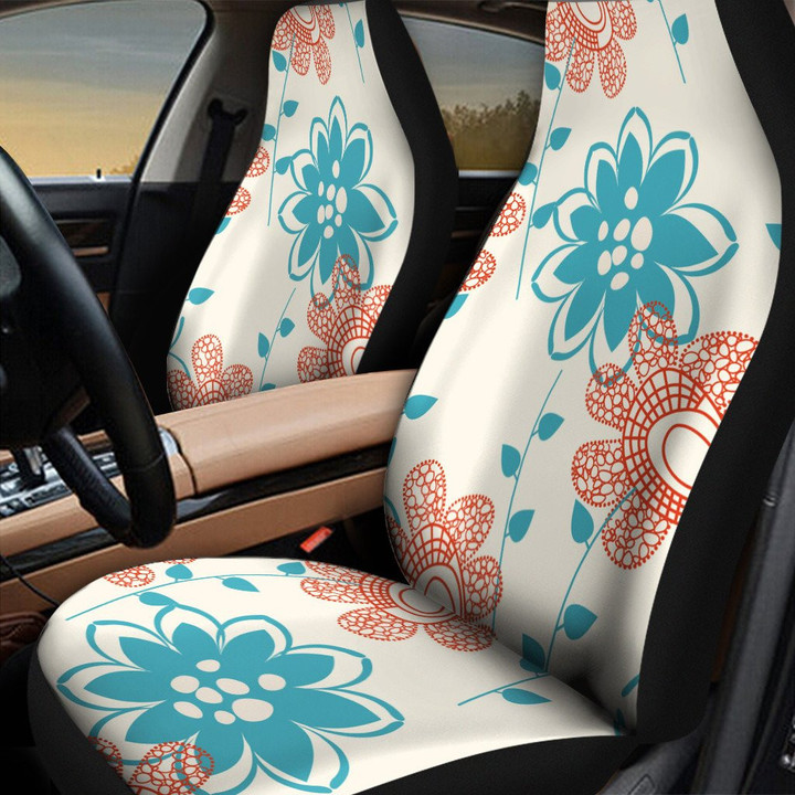 Mint And Orange Flower Artistic Style Hand Drawing Pencil Line All Over Print Car Seat Cover