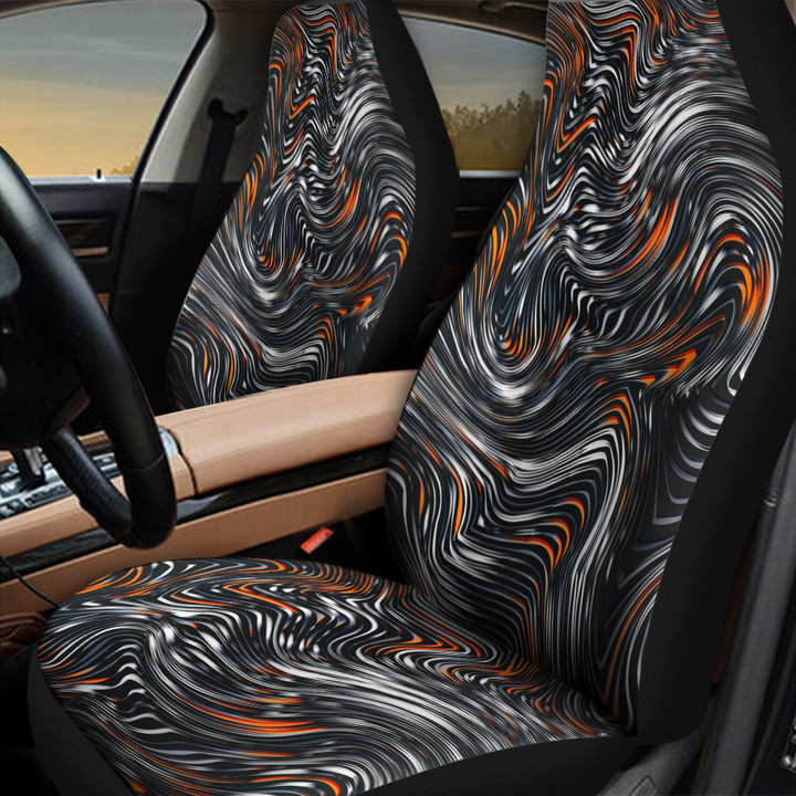 Black And Orange Starry Night Psychedelic Neon Swirls Pattern All Over Print Car Seat Cover