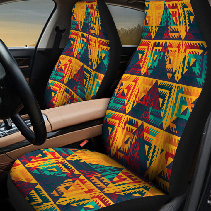 Yellow Tribal Triangle Psychedelic Colors Art Geometric Pattern All Over Print Car Seat Cover