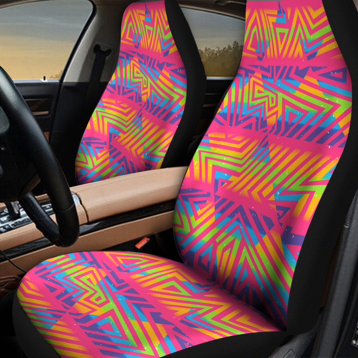 Tribal Triangle Psychedelic Colors Art Geometric Pattern All Over Print Car Seat Cover