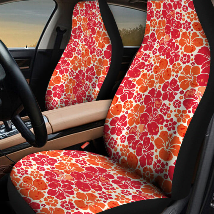 Red And Orange Hawaiian Hibiscus Flower White Theme All Over Print Car Seat Cover