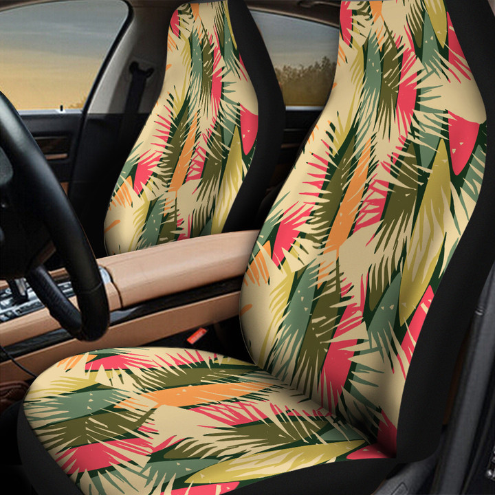 Colorful Classic Palm Leaves And Shadows Beige Theme All Over Print Car Seat Cover