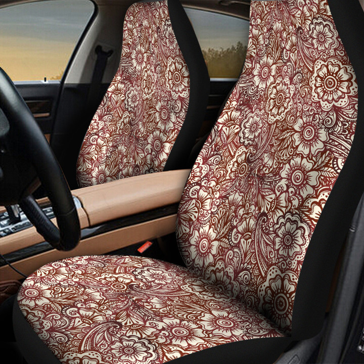 Beige Chinese Hibiscus Flower Henna Style Orange Theme All Over Print Car Seat Cover