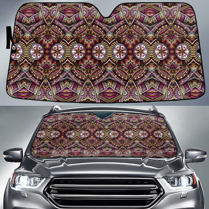 Red Mirror Aztec Pattern Vintage Tribal Texture Car Sun Shades Cover Auto Windshield