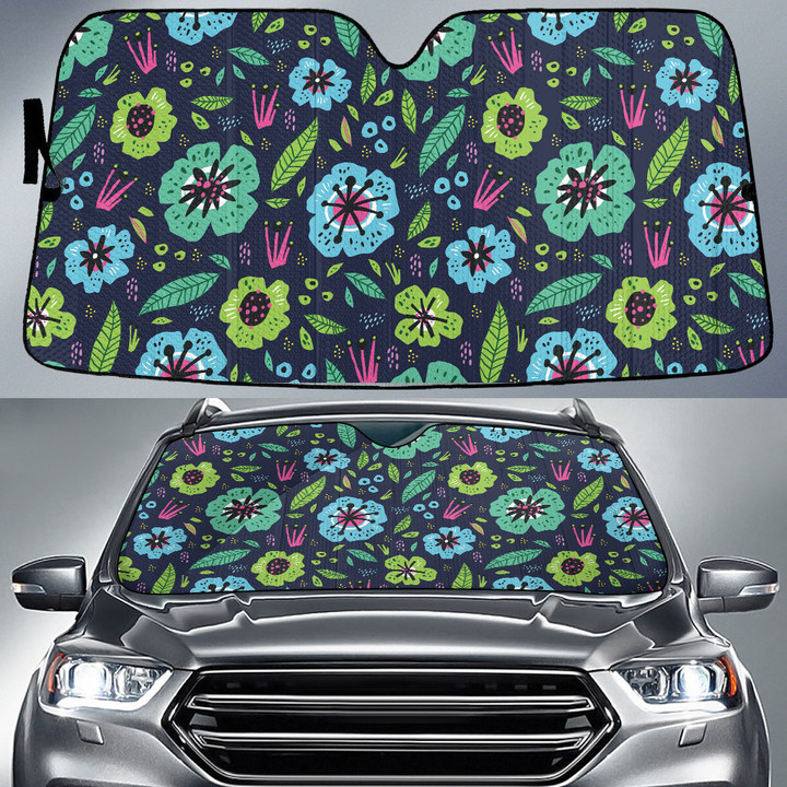 Blue And Green Hibiscus Flower Navy Theme Car Sun Shades Cover Auto Windshield