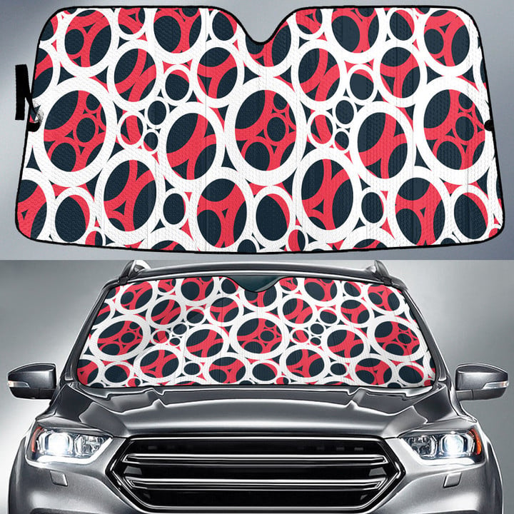 Stylized Circles In All Sizes Red And White Theme Car Sun Shades Cover Auto Windshield