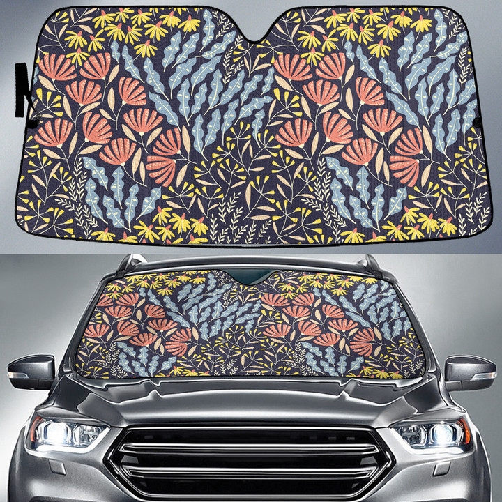Red Bush Lily And Yellow Amaryllis Flower Hand Drawing Style Car Sun Shades Cover Auto Windshield
