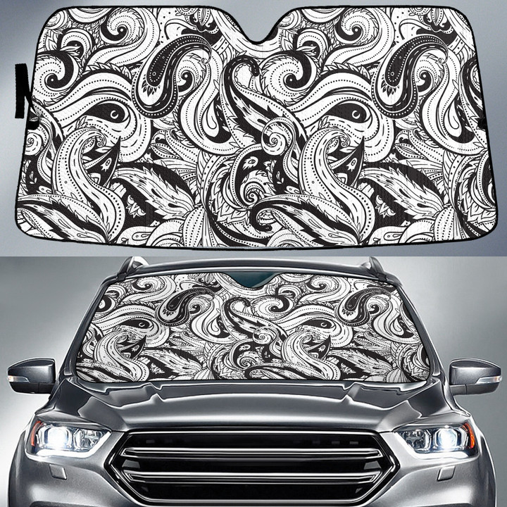 Black And White Wavy Pattern Hand Drawing Style Car Sun Shades Cover Auto Windshield