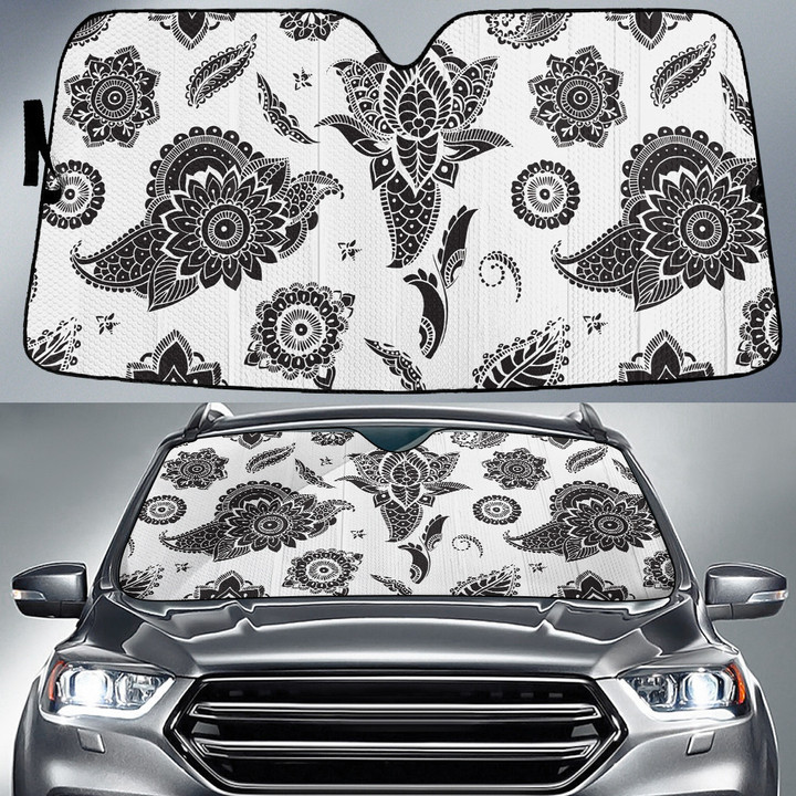 Black And White Orchid Flower Stylized Summer Vibe White Car Sun Shades Cover Auto Windshield