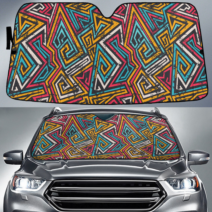 Multicolor Tiny Grunge Graffiti Geometric Shapes All Over Print Car Sun Shades Cover Auto Windshield