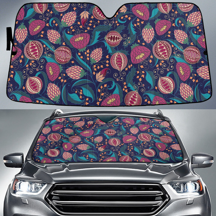 Red Carnivorous Flower Tropical Pattern Navy Car Sun Shades Cover Auto Windshield