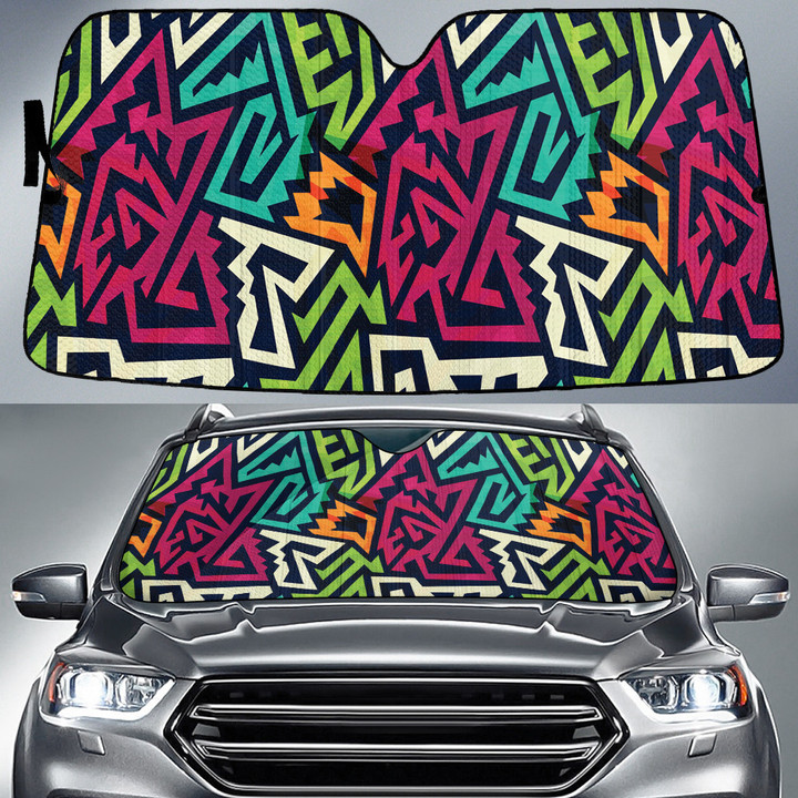 Green And Pink Grunge Graffiti Geometric Shapes All Over Print Car Sun Shades Cover Auto Windshield