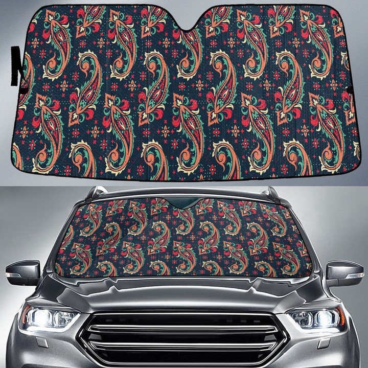 Multicolor Vintage Leaf Paisley Pattern Spring Vibe Car Sun Shades Cover Auto Windshield