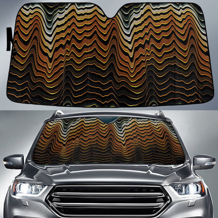 Brown Tone Brushy Mountain Waves Vegan Pattern Car Sun Shades Cover Auto Windshield
