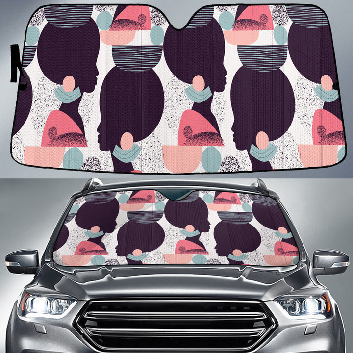 Pink Tone Black African Woman Vintage Style White Dot Pattern Car Sun Shades Cover Auto Windshield