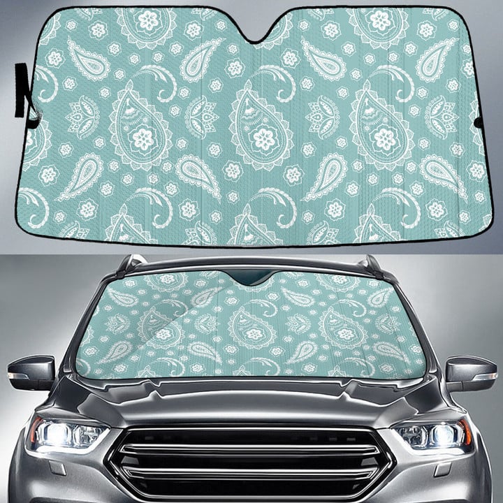 White Tropical Flower And Leaves Mint Green Theme Car Sun Shades Cover Auto Windshield