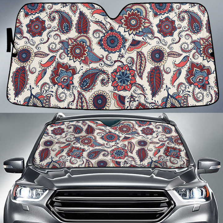 Blue And Mint Green Paisley Flower Pattern White Theme Car Sun Shades Cover Auto Windshield