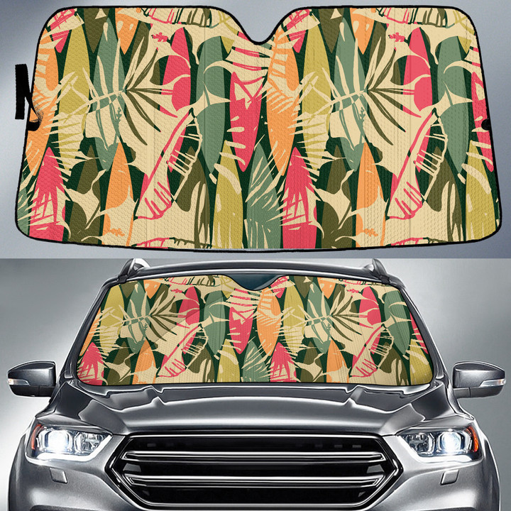 Hawaiian Hibiscus Flower Shadow And Classic Palm Leave Car Sun Shades Cover Auto Windshield