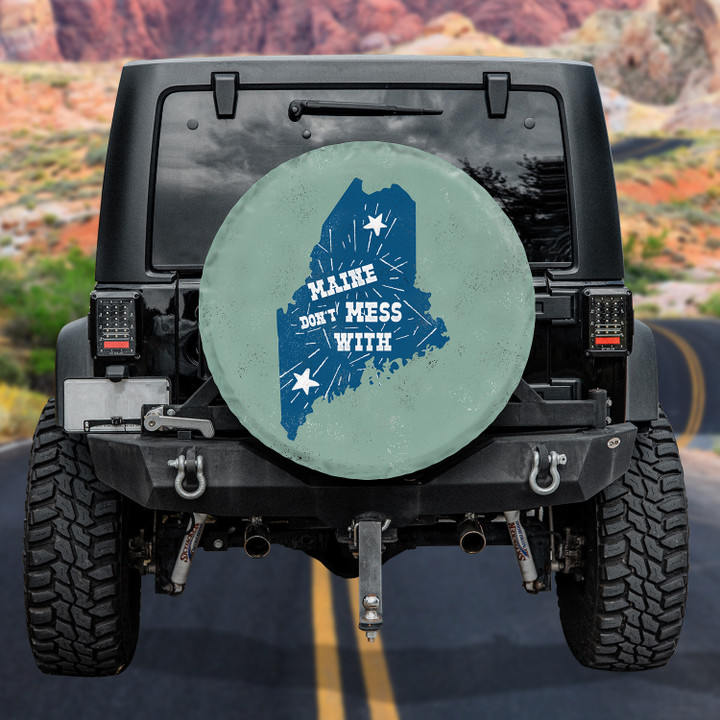 Rustic Maine Flag Don't Mess With Maine Mint Green Theme Printed Car Spare Tire Cover