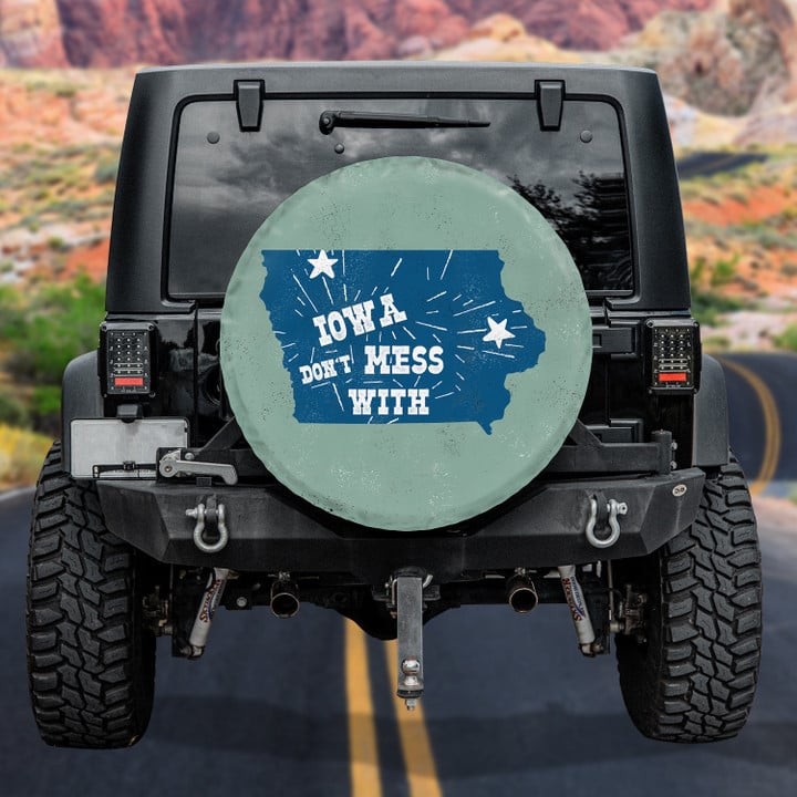 Rustic Iowa Flag Don't Mess With Iowa Mint Green Theme Printed Car Spare Tire Cover