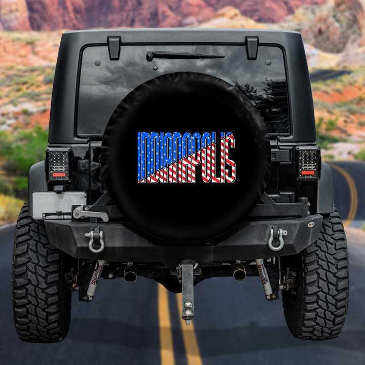 Indianapolis American Flag Pattern Black Printed Car Spare Tire Cover