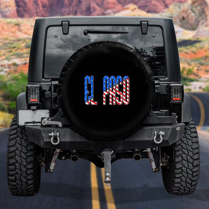 El Paso American Flag Pattern Black Printed Car Spare Tire Cover