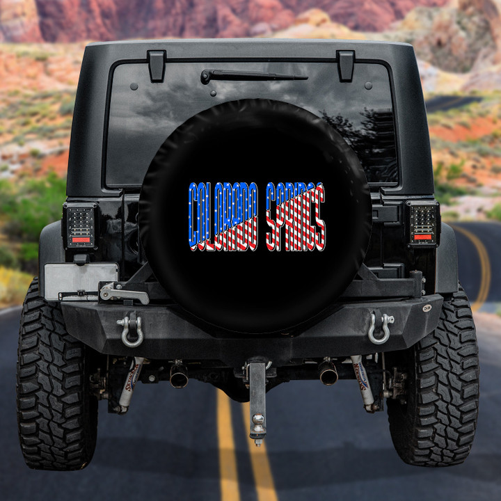 Colorado Springs American Flag Pattern Black Printed Car Spare Tire Cover