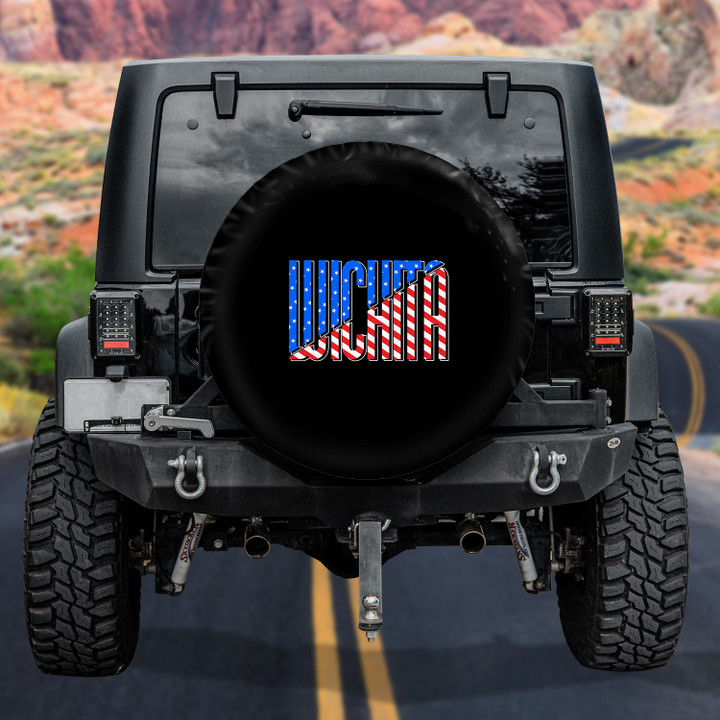 Wichita American Flag Pattern Black Printed Car Spare Tire Cover