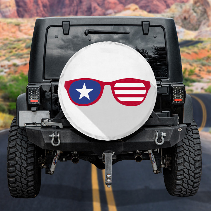 USA Glasses Independence Day American Flag Pattern White Theme Printed Car Spare Tire Cover