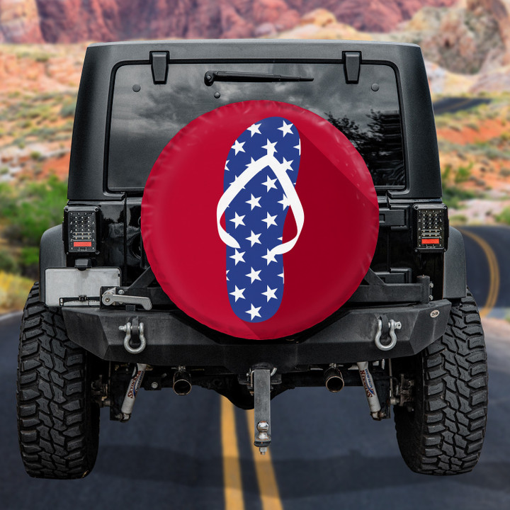 American Slippers Independence Day American Flag Pattern Red Theme Printed Car Spare Tire Cover