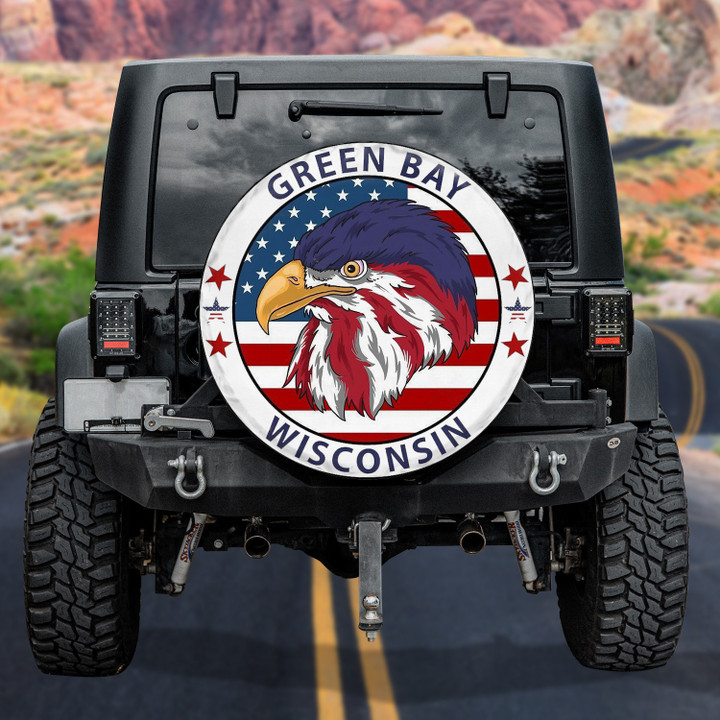 Green Bay Wisconsin American Eagle Independence Day Flag Pattern Printed Car Spare Tire Cover