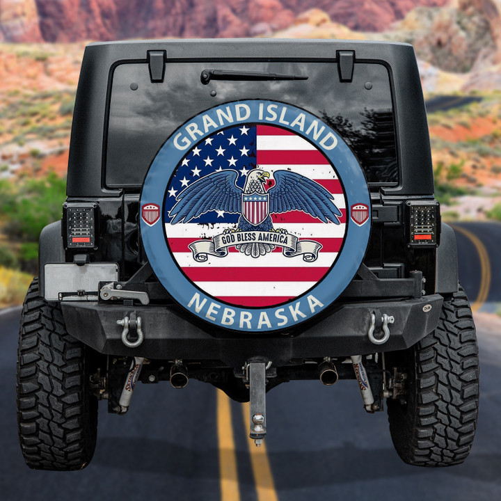 Grand Island Nebraska American Eagle Independence Day Flag Pattern Printed Car Spare Tire Cover