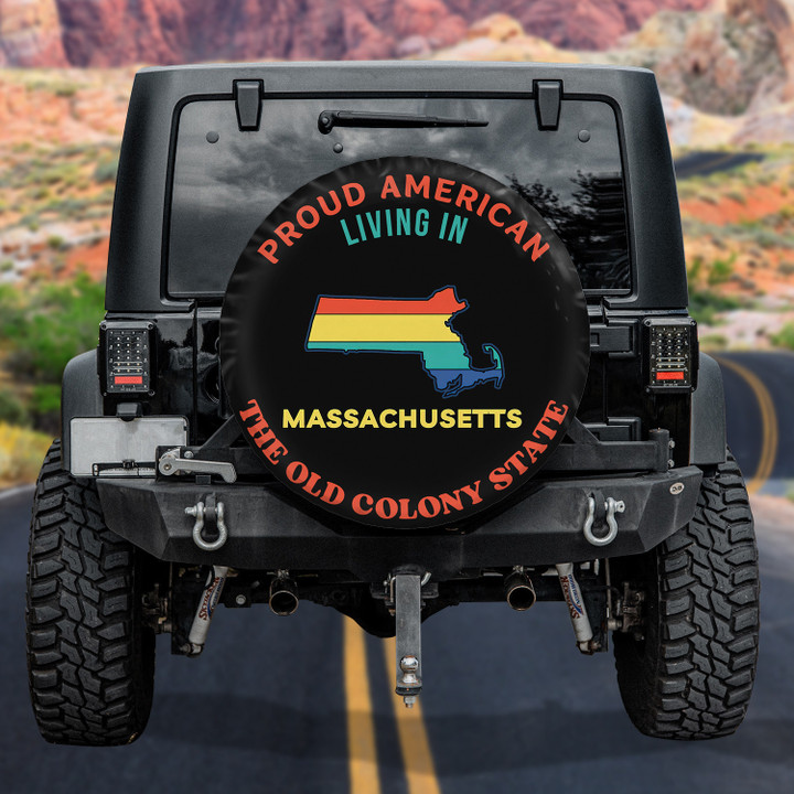 Proud American Living In Michigan American Flag Black Theme Printed Car Spare Tire Cover