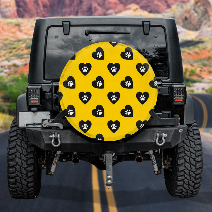 Paw Print Collection Dog Lovers Yellow And Black Printed Car Spare Tire Cover