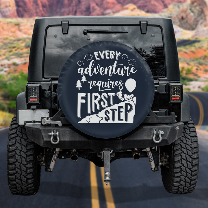 Every Adventure Requires First Step Summer Vibe Black Theme Printed Car Spare Tire Cover