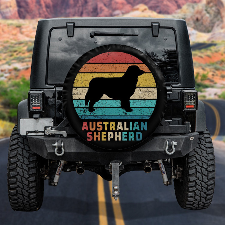 Australian Shepherd Dog Silhouette Colorful Vintage Design Spare Tire Covers
