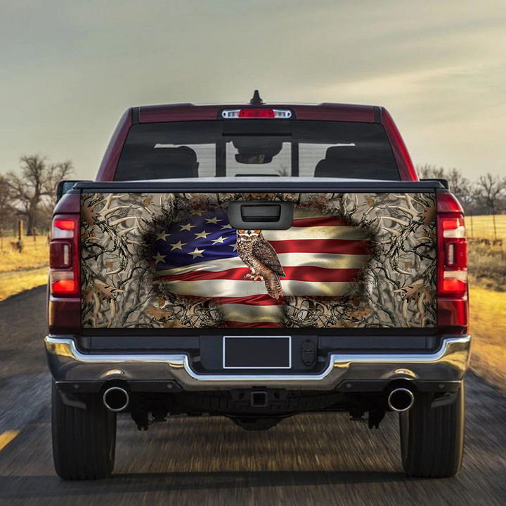 Owl Inside USA Flag Thorn Bush Truck Tailgate Decal Car Back Sticker