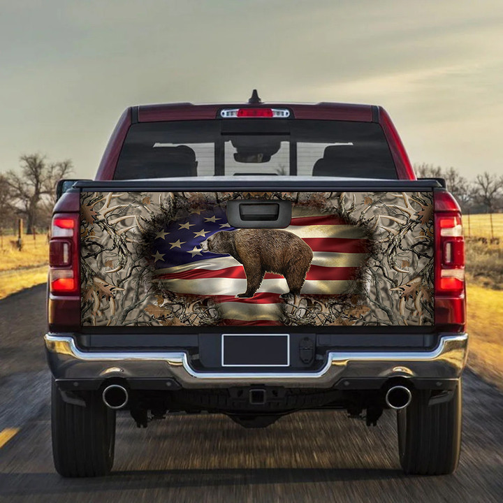 Bear Inside USA Flag Thorn Bush Truck Tailgate Decal Car Back Sticker