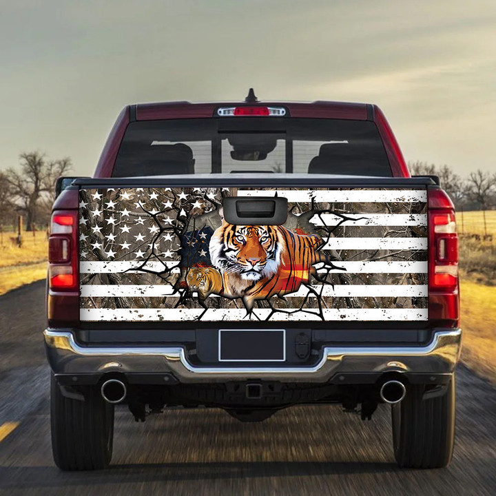 Tiger Break Black And White USA Flag Truck Tailgate Decal Car Back Sticker