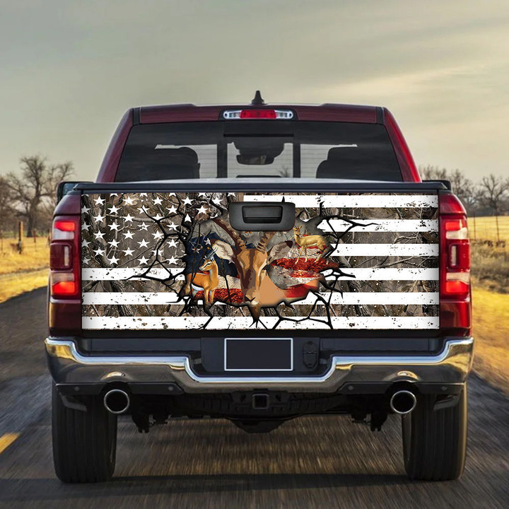 Deers Break Black And White USA Flag Truck Tailgate Decal Car Back Sticker