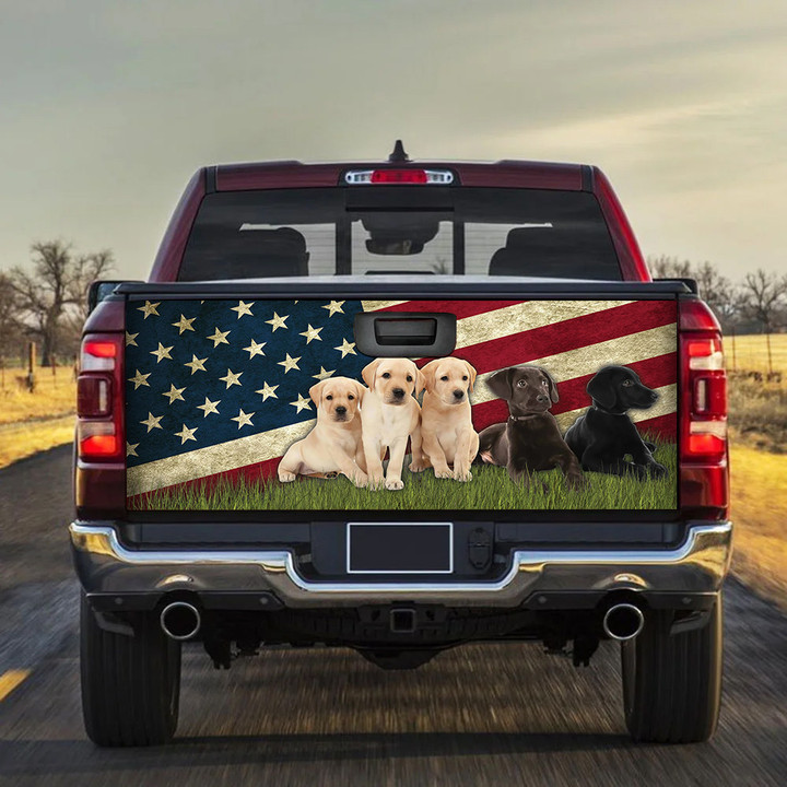 Labrador Dogs USA Flag Truck Tailgate Decal Car Back Sticker