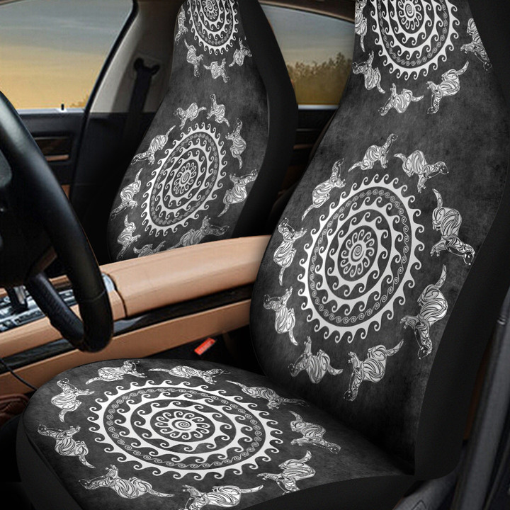 Otters Drawing Around Circle Swirl On Black Background Car Seat Covers