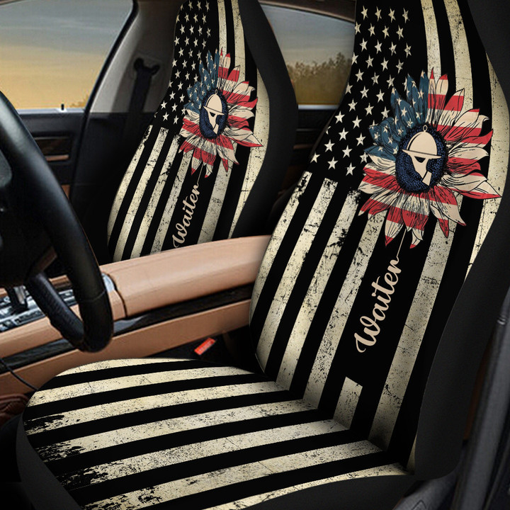 America Flag Sunflower Pattern Waiter Car Seat Cover