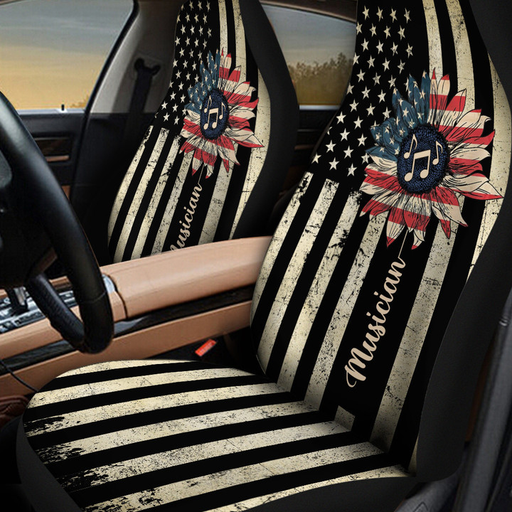 America Flag Sunflower Pattern Musician Car Seat Cover