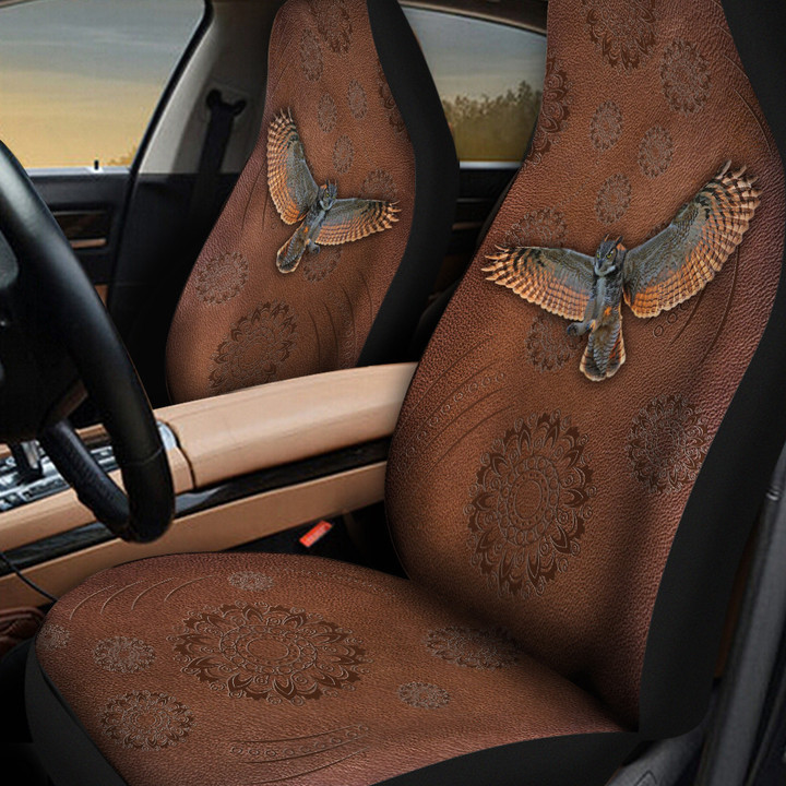 Owl Flower Leather Pattern Car Seat Cover