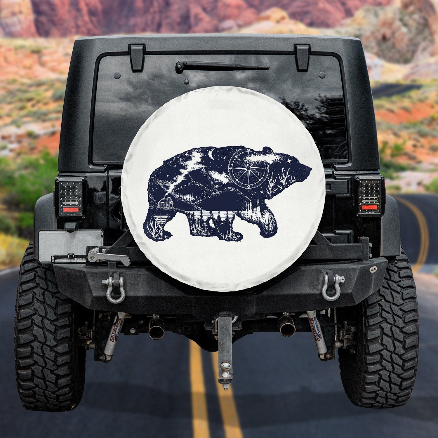 Spare Tire Cover Bear Double Exposure Tattoo Art