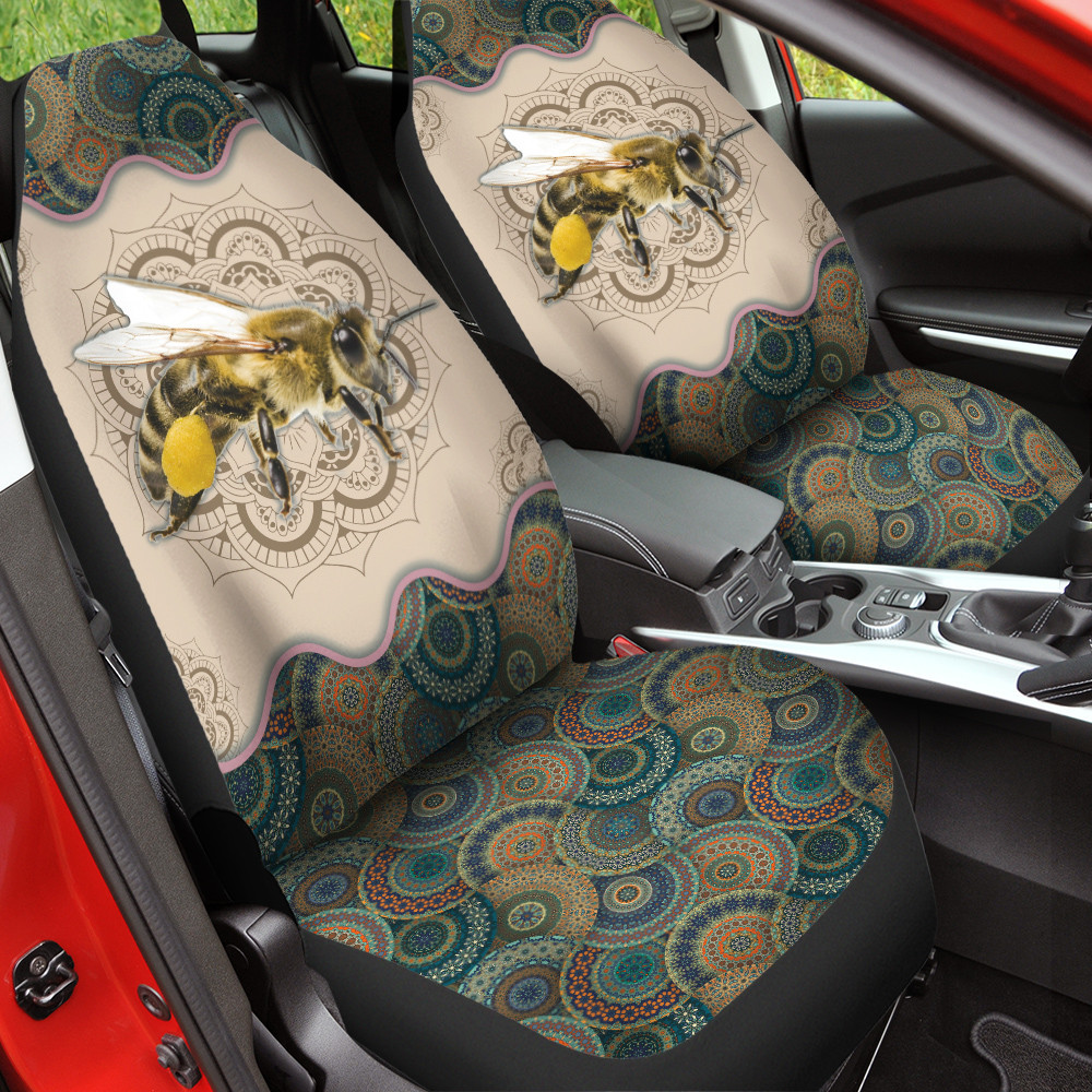 Huge Bee Pictures Vintage Flower Patterns Background Car Seat Covers