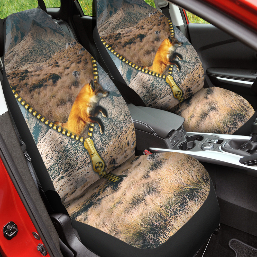 Fox Jump Out Of Zipper Down Picture Wildlife Background Car Seat Covers