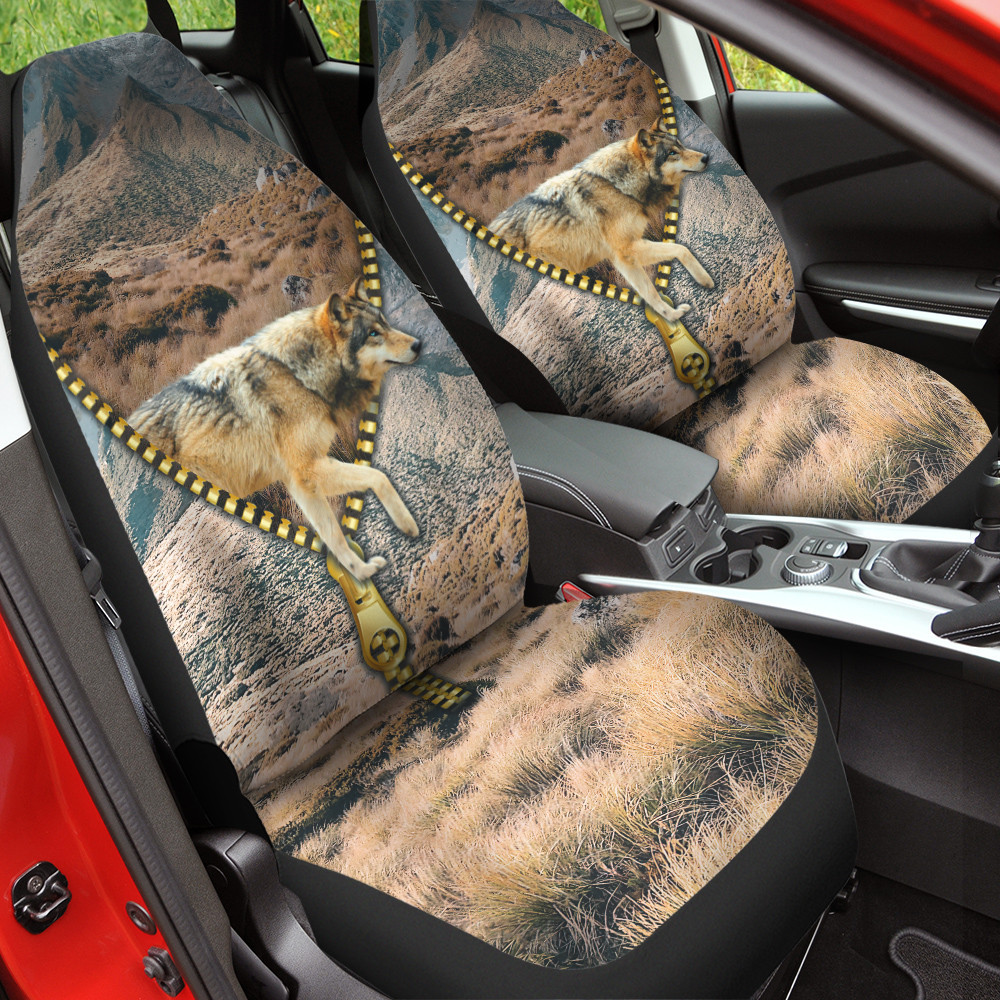 Wolfdog Jump Out Of Zipper Down Picture Wildlife Background Car Seat Covers